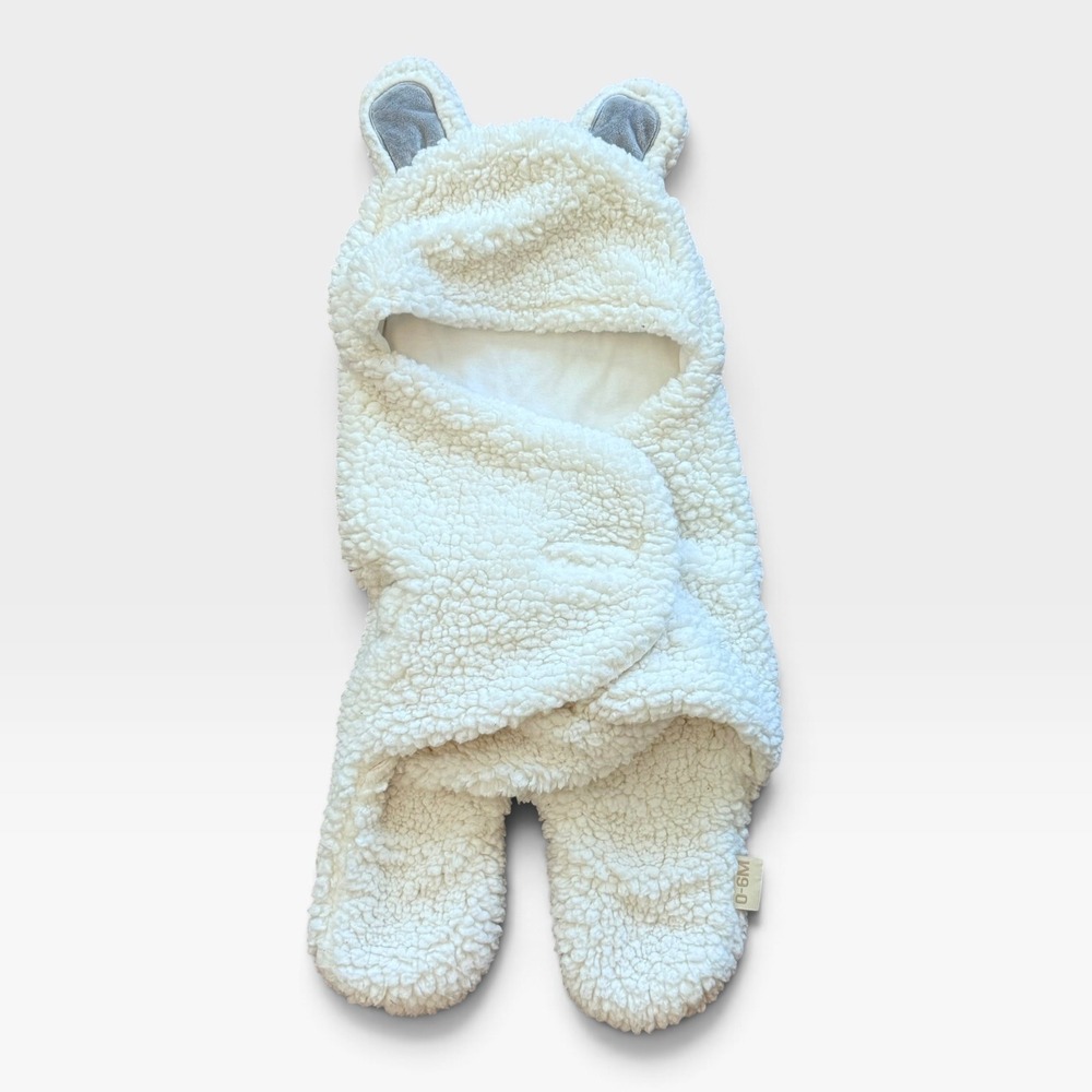 XMWEALTHY Baby Sherpa Fleece Swaddle Blanket Wrap Bear Hooded Sleep Sack 0-6M